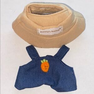 Labubu Blue Denim Carrot Overalls with Tan Bucket Hat Set